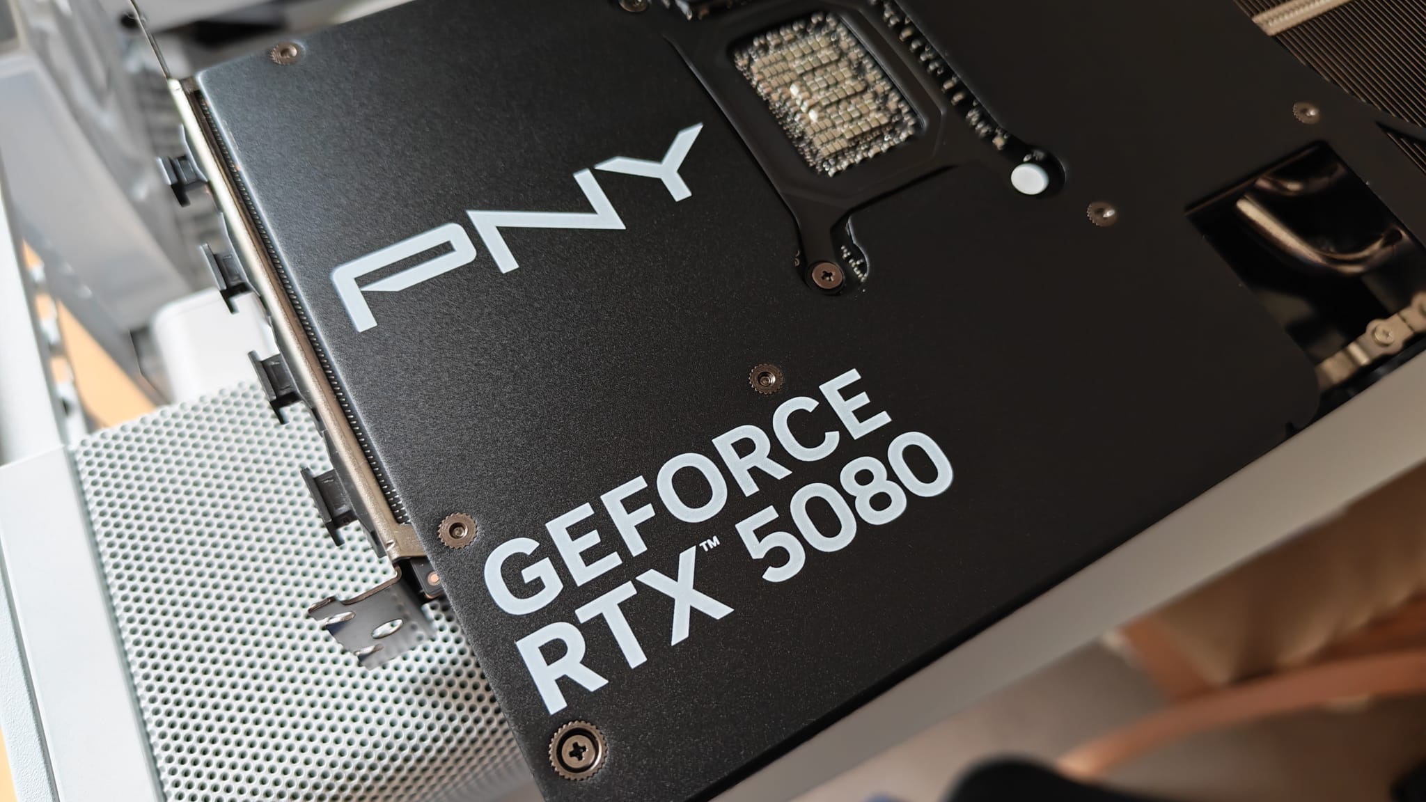 The branding on the PNY GeForce RTX 5080 OC Slim