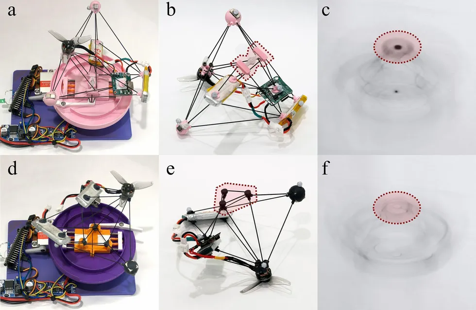 Two variations of minimalist drones made from a few thin rods, wires and a miniature circuit board. Both are barely visible when in-flight.