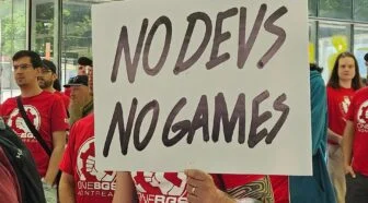 Photo from a protest in Maryland at ZeniMax studios