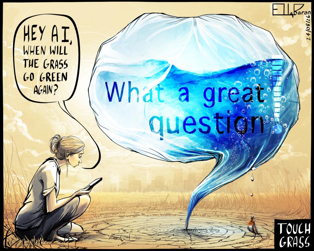 Ella Baron on AI and the drought – cartoon