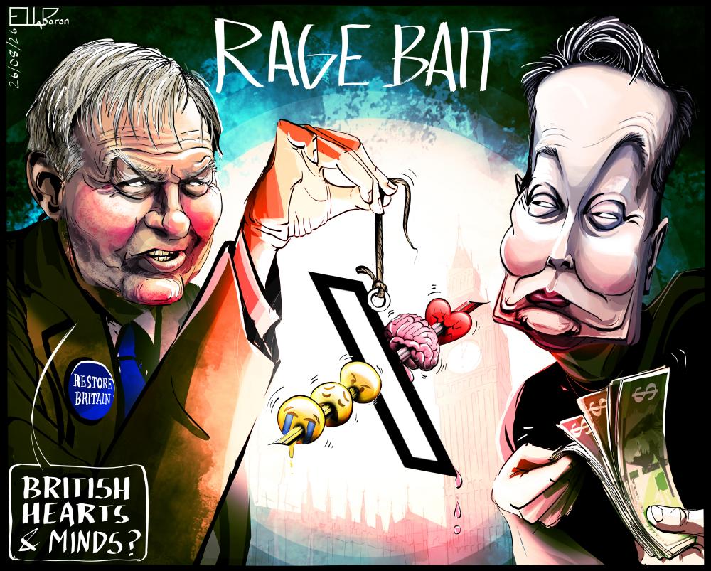 Ella Baron on Rupert Lowe’s earnings from X – cartoon